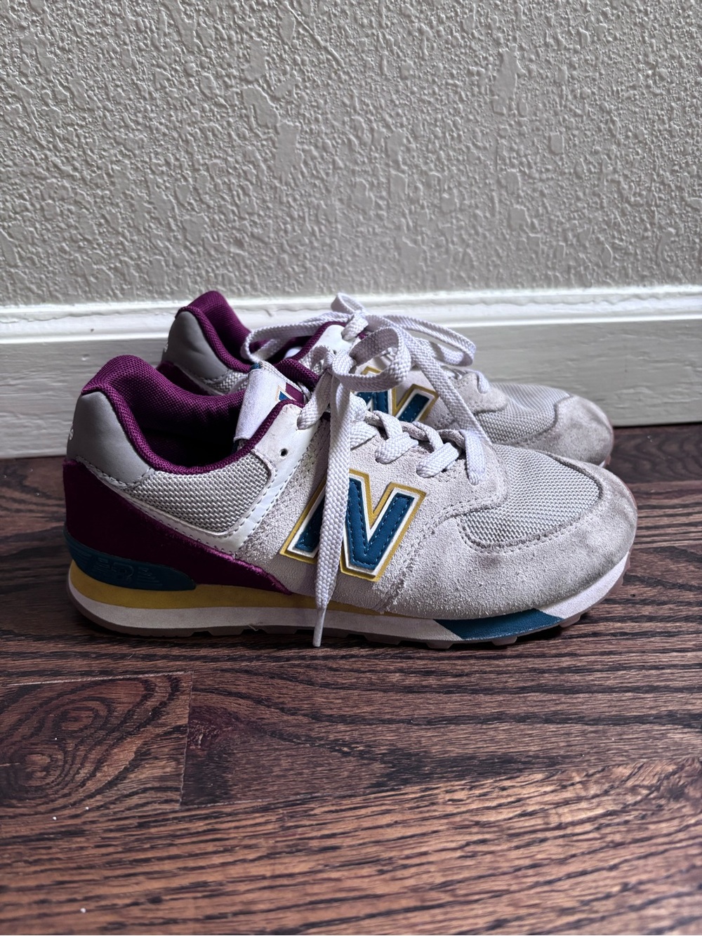 New Balance Kids Gray Sneakers with Purple & Blue Accents